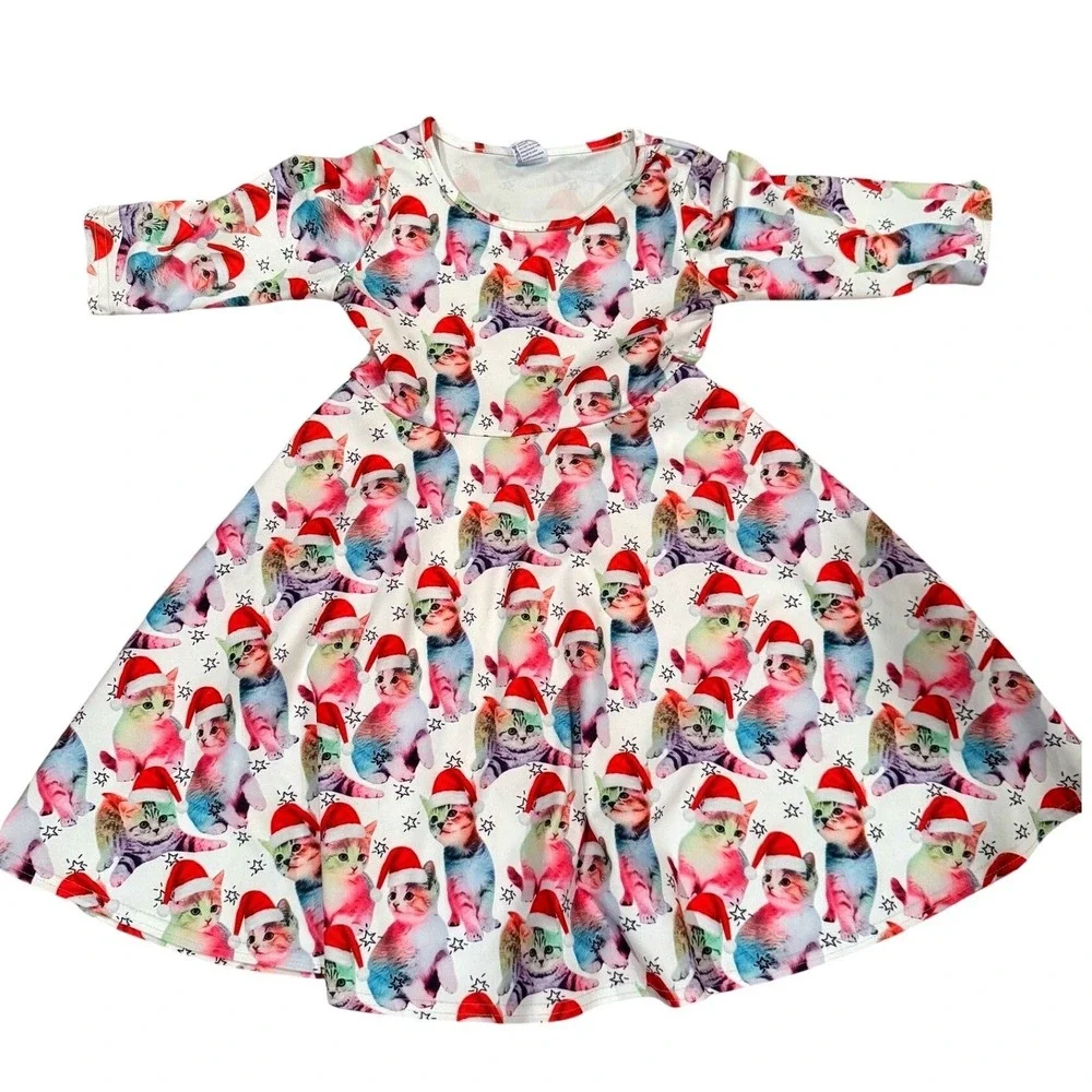 Girls Santa Kitten Dress Size M